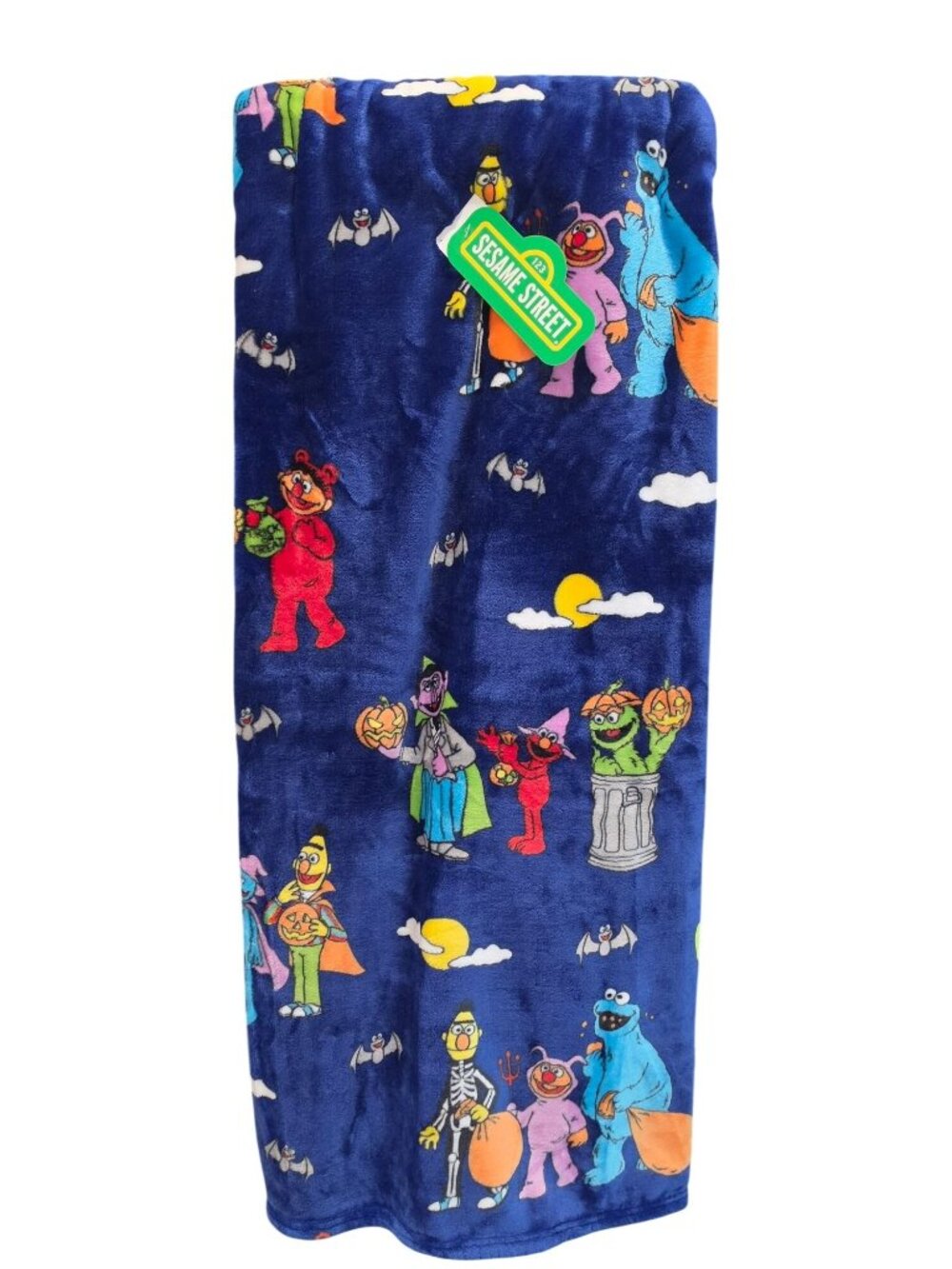 Sesame Street Bert, Elmo, Oscar Halloween Blue Plush Throw Blanket
